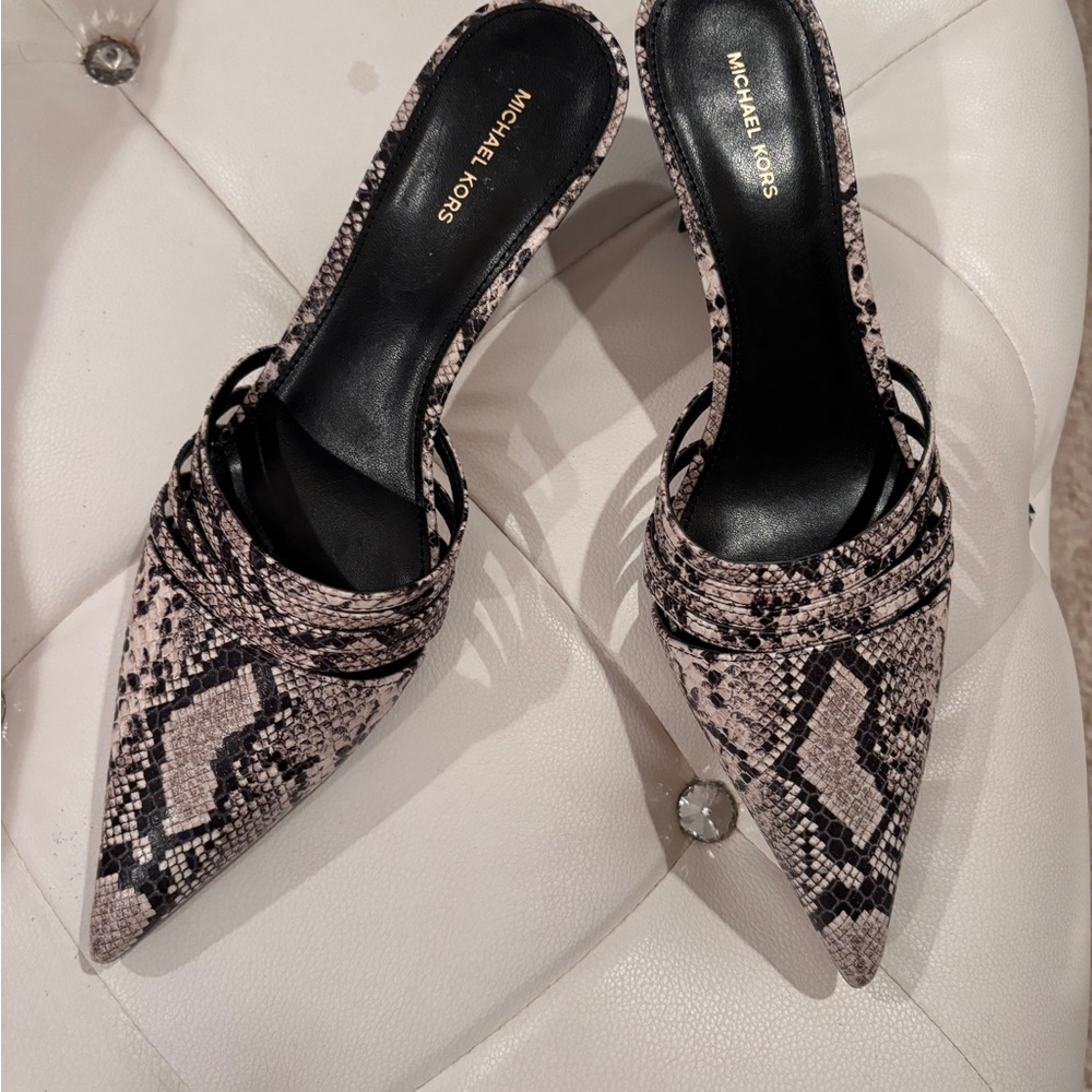 Michael Kors Snakeskin Pattern Mules - Black and Cream.